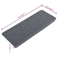 Produktbild för Trappstegsmattor självhäftande 15 st 65x24,5x3,5 cm grå