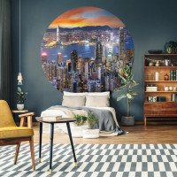 Miniatyr av produktbild för WallArt Tapet cirkelformad Skyline by Night 142,5 cm