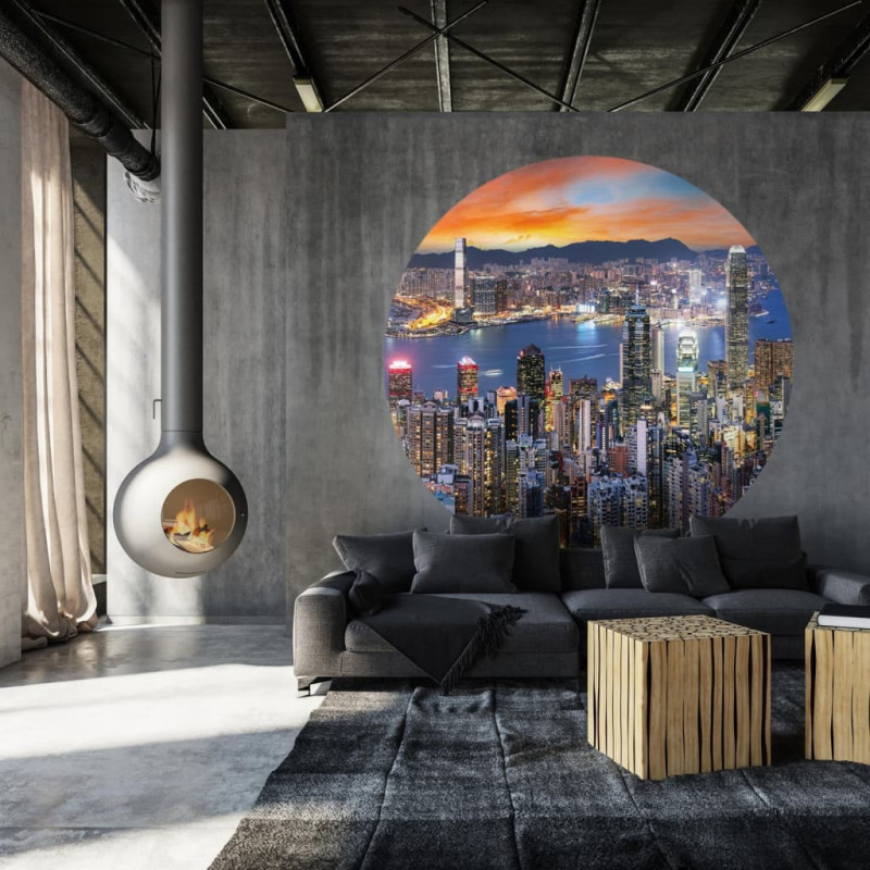 Produktbild för WallArt Tapet cirkelformad Skyline by Night 142,5 cm