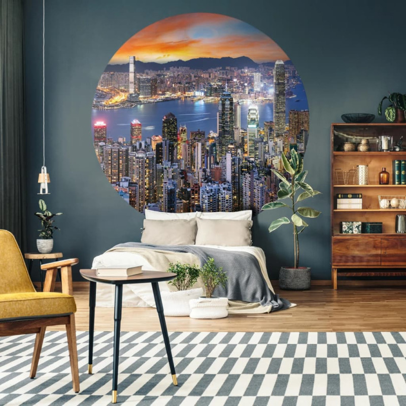 Produktbild för WallArt Tapet cirkelformad Skyline by Night 190 cm
