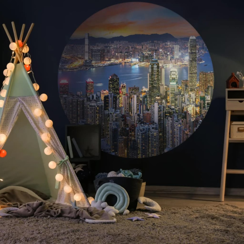 Produktbild för WallArt Tapet cirkelformad Skyline by Night 190 cm