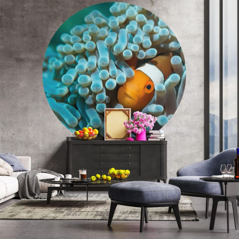 Produktbild för WallArt Tapet cirkelformad Nemo the Anemonefish 190 cm