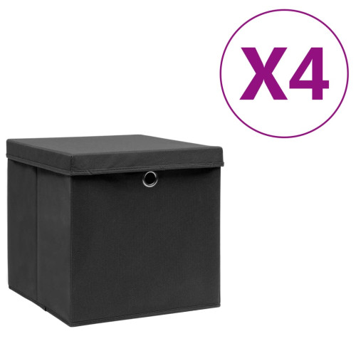vidaXL Förvaringslådor med lock 4 st 28x28x28 cm svart