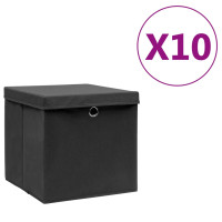 Produktbild för Förvaringslådor med lock 10 st 28x28x28 cm svart