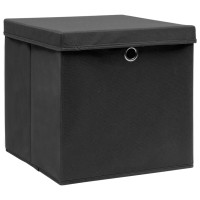 Produktbild för Förvaringslådor med lock 10 st 28x28x28 cm svart