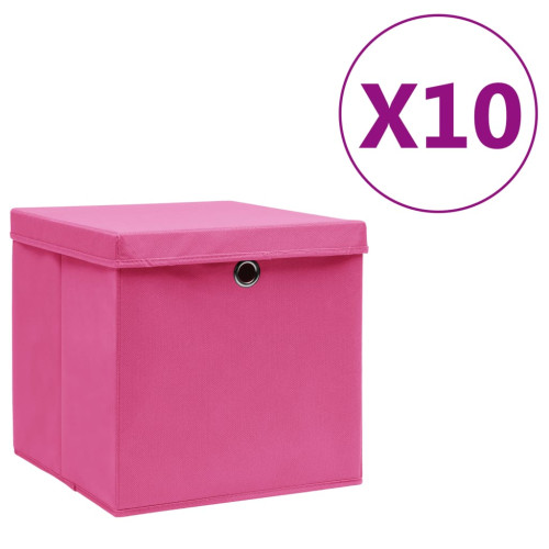 vidaXL Förvaringslådor med lock 10 st 28x28x28 cm rosa