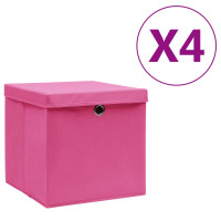 Produktbild för Förvaringslådor med lock 4 st 28x28x28 cm rosa