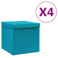 Produktbild för Förvaringslådor med lock 4 st 28x28x28 cm babyblå