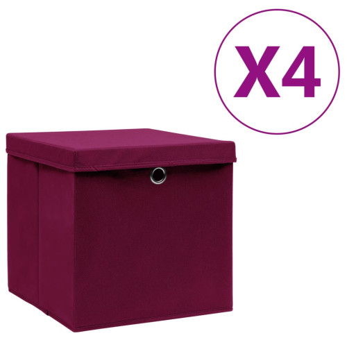 vidaXL Förvaringslådor med lock 4 st 28x28x28 cm mörkröd