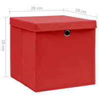 Produktbild för Förvaringslådor med lock 4 st 28x28x28 cm röd