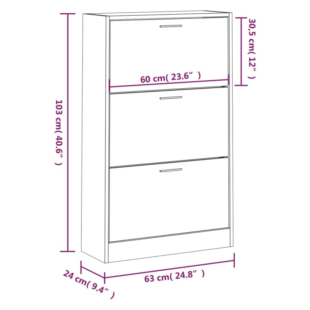Produktbild för Skohylla sonoma-ek 63x24x103 cm konstruerat trä