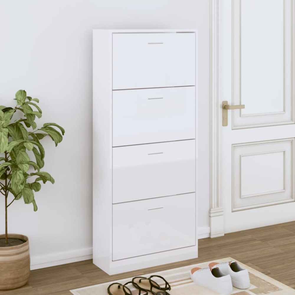 Produktbild för Skoskåp vit högglans 63x24x147 cm konstruerat trä