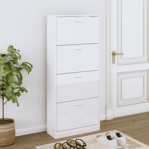vidaXL Skoskåp vit högglans 63x24x147 cm konstruerat trä