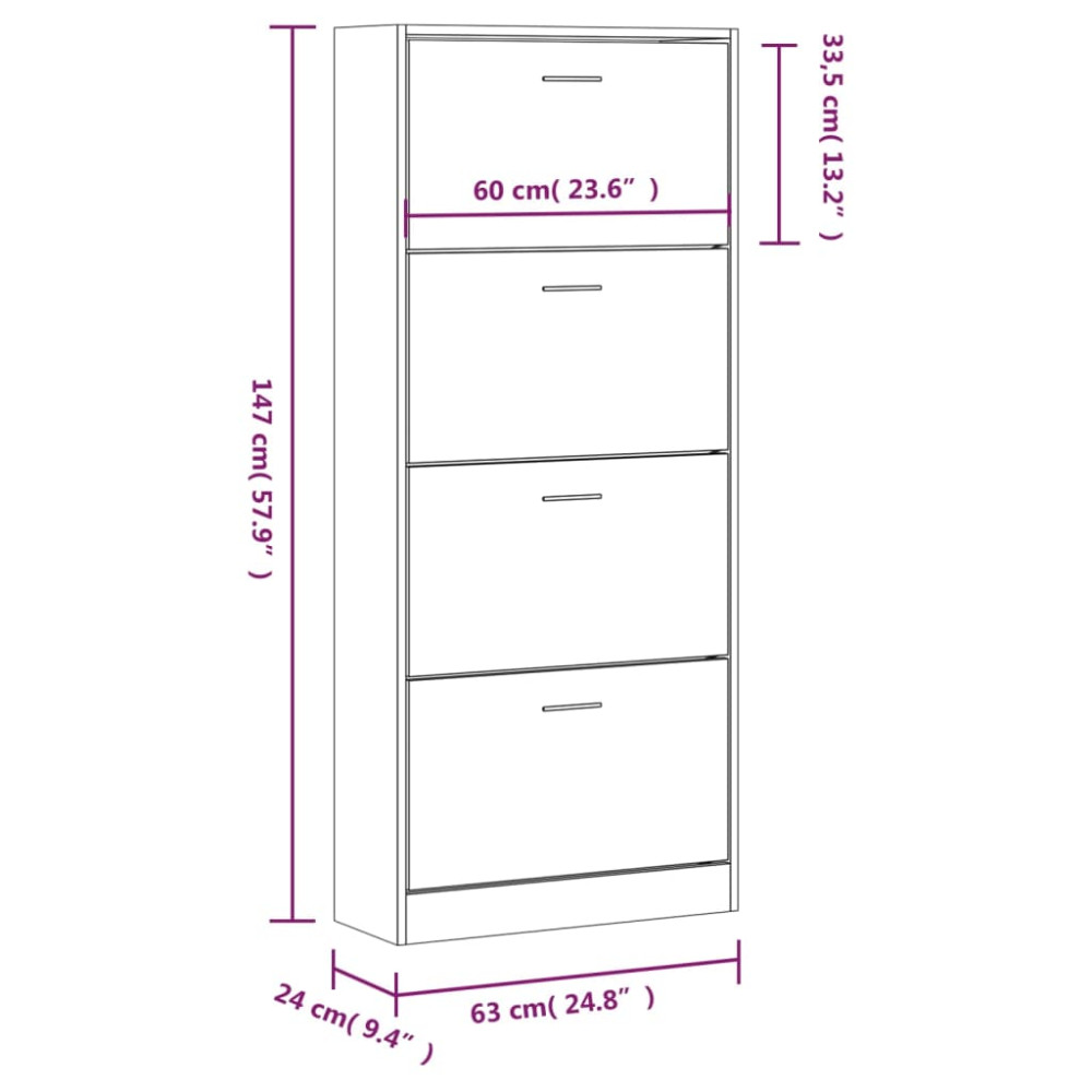 Produktbild för Skoskåp vit högglans 63x24x147 cm konstruerat trä