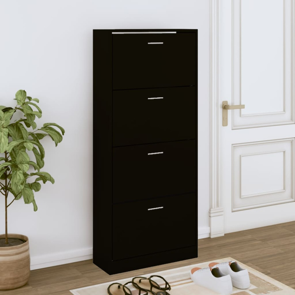 Produktbild för Skoskåp svart 63x24x147 cm konstruerat trä