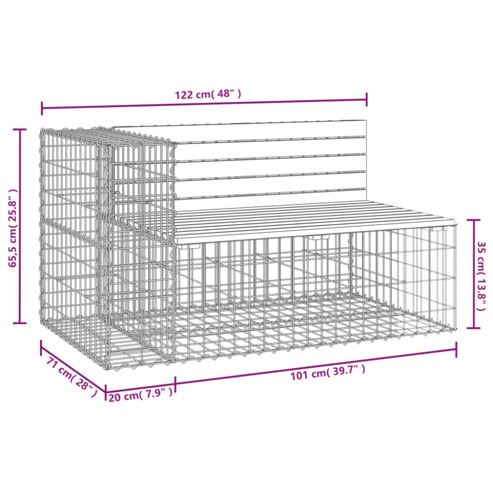 Produktbild för Trädgårdsbänk gabion-design 122x71x65,5 cm impregnerad furu