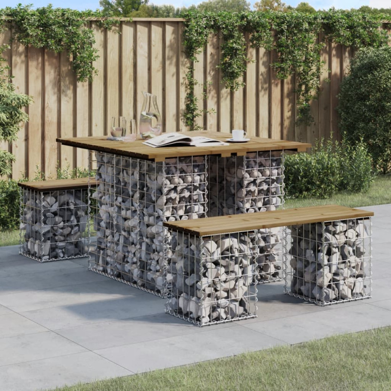 Produktbild för Trädgårdsbänk gabion-design 100x102x72 cm impregnerad furu