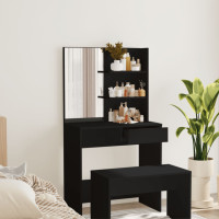 Produktbild för Sminkbord med spegel svart 74,5x40x141 cm