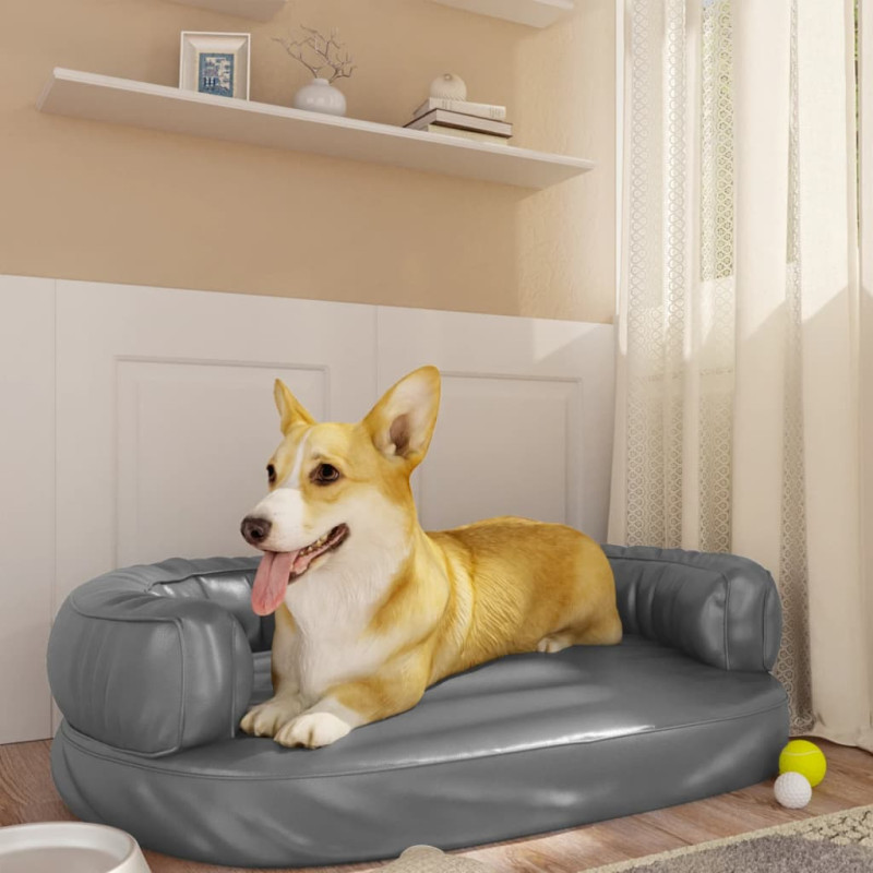 Produktbild för Ergonomisk hundbädd grå 75x53 cm konstläder