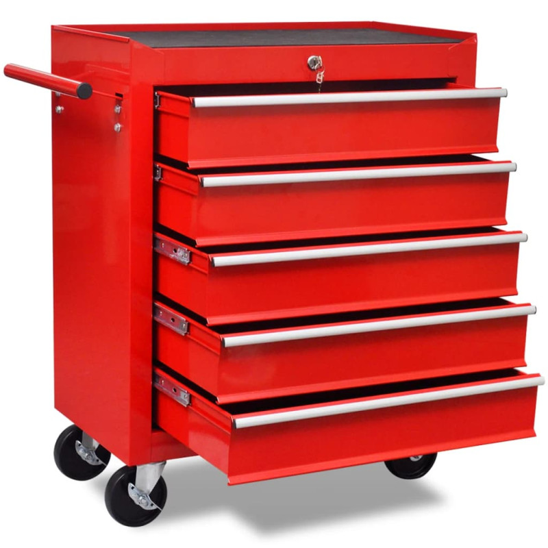 Produktbild för Verktygsvagn med 5 lådor röd