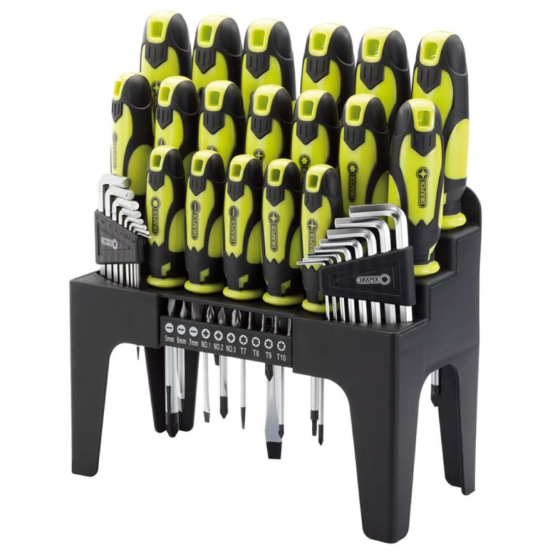 Produktbild för Draper Tools Sats med skruvmejslar, insexnycklar och bits grön 78619
