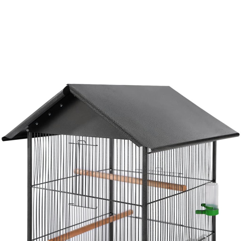 Produktbild för Fågelbur med tak 66x66x155 cm stål svart