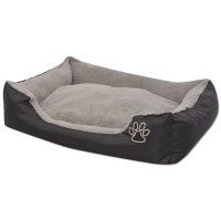 Produktbild för Hundbädd med vadderad kudde storlek L svart