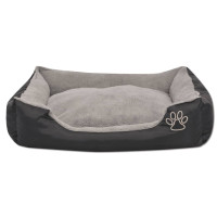 Produktbild för Hundbädd med vadderad kudde storlek L svart