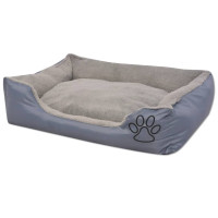 Produktbild för Hundbädd med vadderad kudde storlek M grå