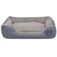 Produktbild för Hundbädd med vadderad kudde storlek M grå