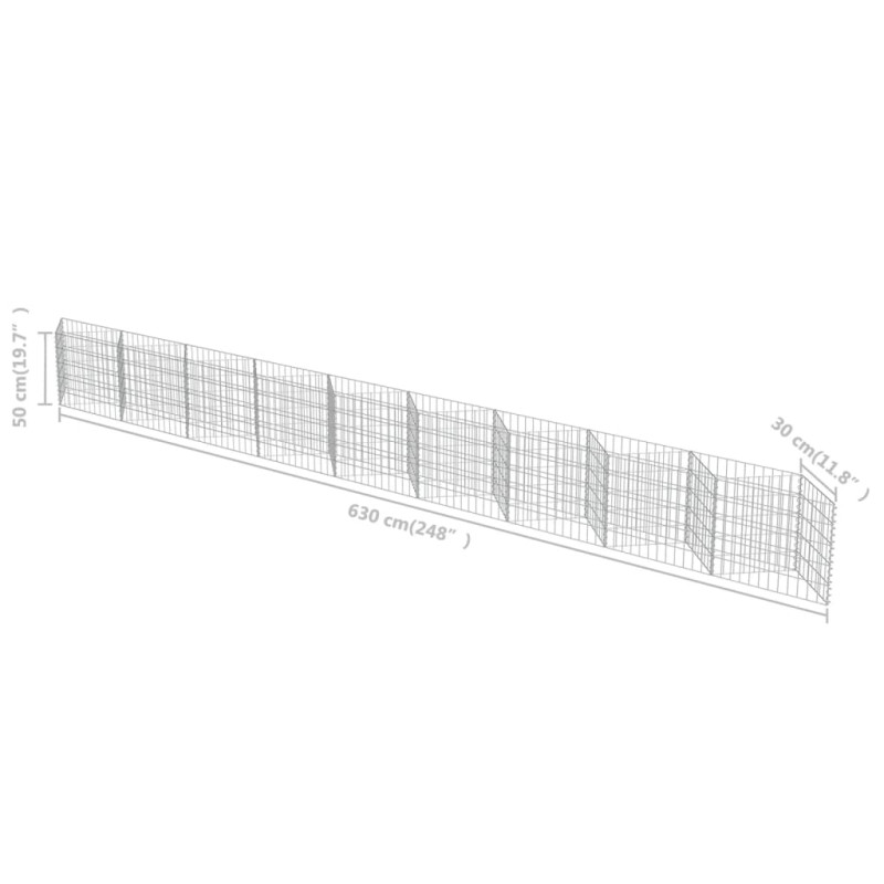 Produktbild för Gabionmur i galvaniserat stål 630x30x50 cm