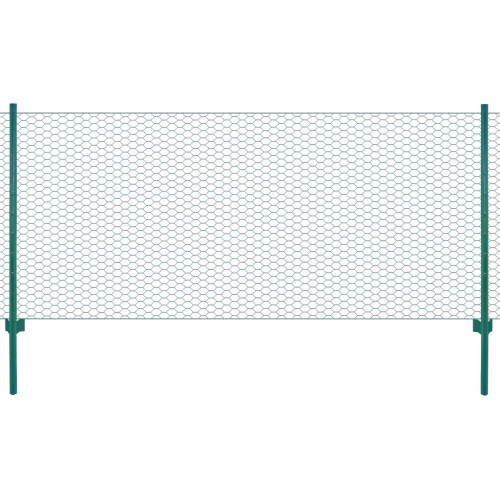 vidaXL Stängsel med stolpar stål 25x0,5 m grön