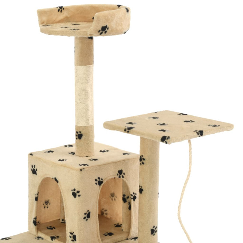 Produktbild för Katträd med klöspelare i sisal 120 cm tassavtryck beige