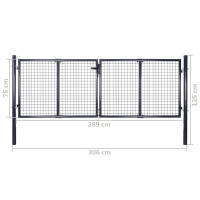 Produktbild för Nätgrind för trädgård galvaniserat stål 289x75 cm grå