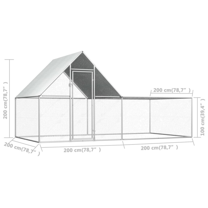 Produktbild för Hönsbur 4x2x2 m galvaniserat stål