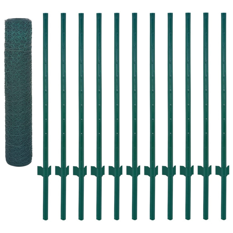 Produktbild för Stängsel med stolpar stål 25x0,75 m grön
