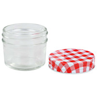 Miniatyr av produktbild för Syltburkar i glas med vita och röda lock 24 st 110 ml