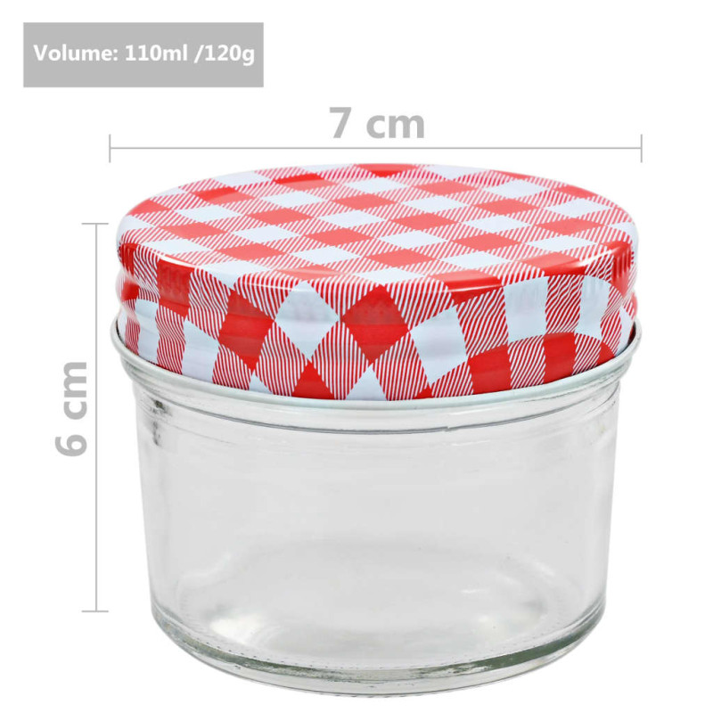 Produktbild för Syltburkar i glas med vita och röda lock 24 st 110 ml