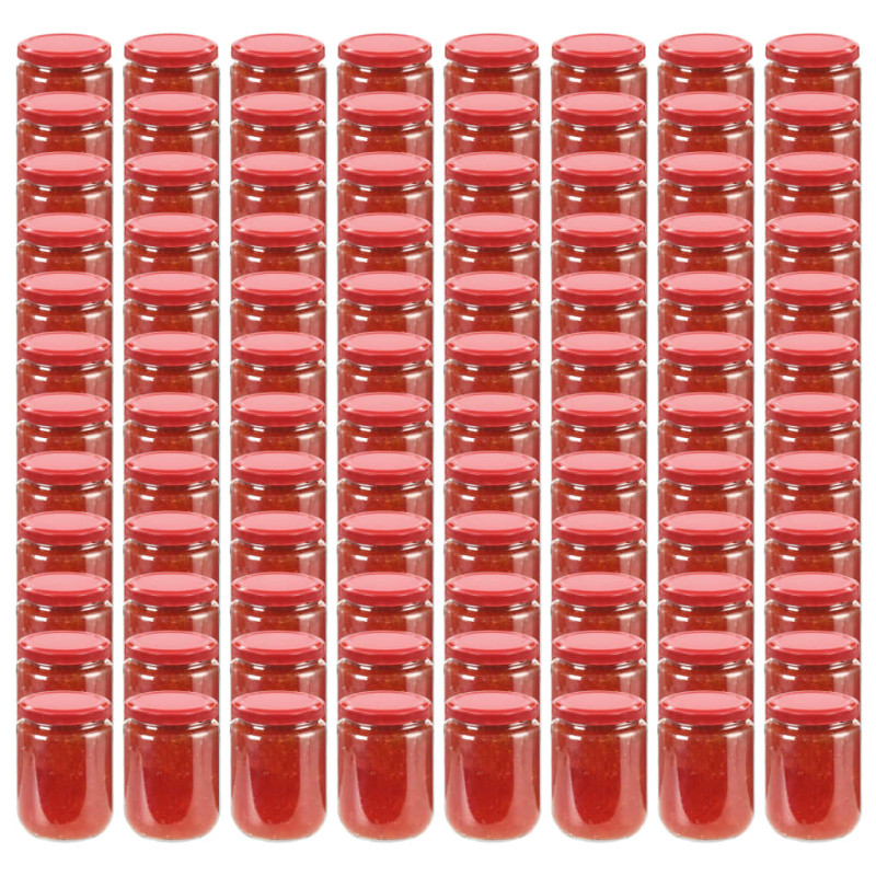 Produktbild för Syltburkar i glas med röda lock 96 st 230 ml
