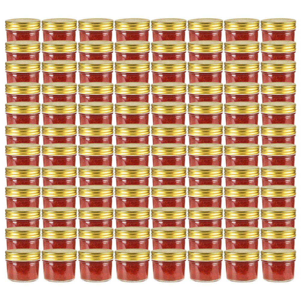 Produktbild för Syltburkar i glas med guldfärgade lock 96 st 110 ml