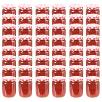 Miniatyr av produktbild för Syltburkar i glas med vita och röda lock 48 st 230 ml