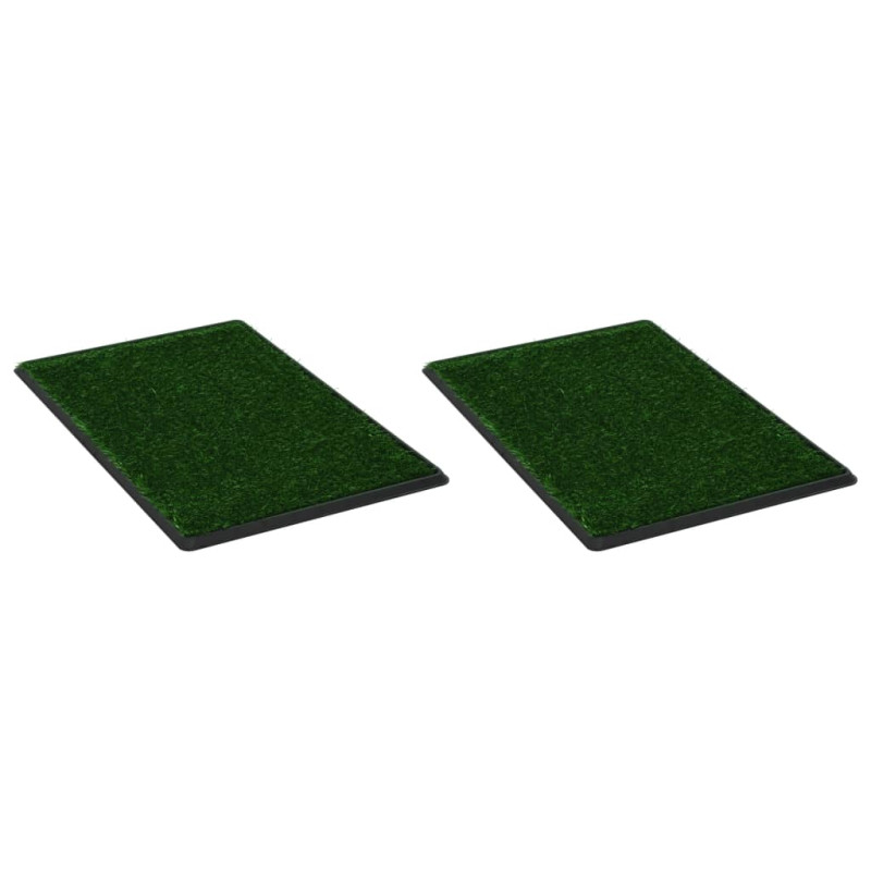 Produktbild för Djurtoalett 2 st med tråg & konstgräs grön 76x51x3 cm WC