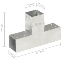 Produktbild för Stolpbeslag 4 st T-form galvaniserad metall 71x71 mm