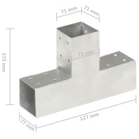 Produktbild för Stolpbeslag T-form galvaniserad metall 71x71 mm