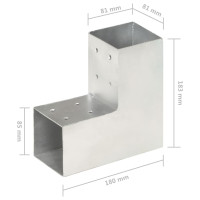 Produktbild för Stolpbeslag 4 st L-form galvaniserad metall 81x81 mm