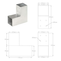 Produktbild för Stolpbeslag 4 st L-form galvaniserad metall 81x81 mm