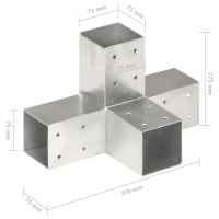 Produktbild för Stolpbeslag 4 st X-form galvaniserad metall 71x71 mm