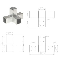 Produktbild för Stolpbeslag 4 st X-form galvaniserad metall 71x71 mm