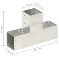 Produktbild för Stolpbeslag 4 st T-form galvaniserad metall 81x81 mm