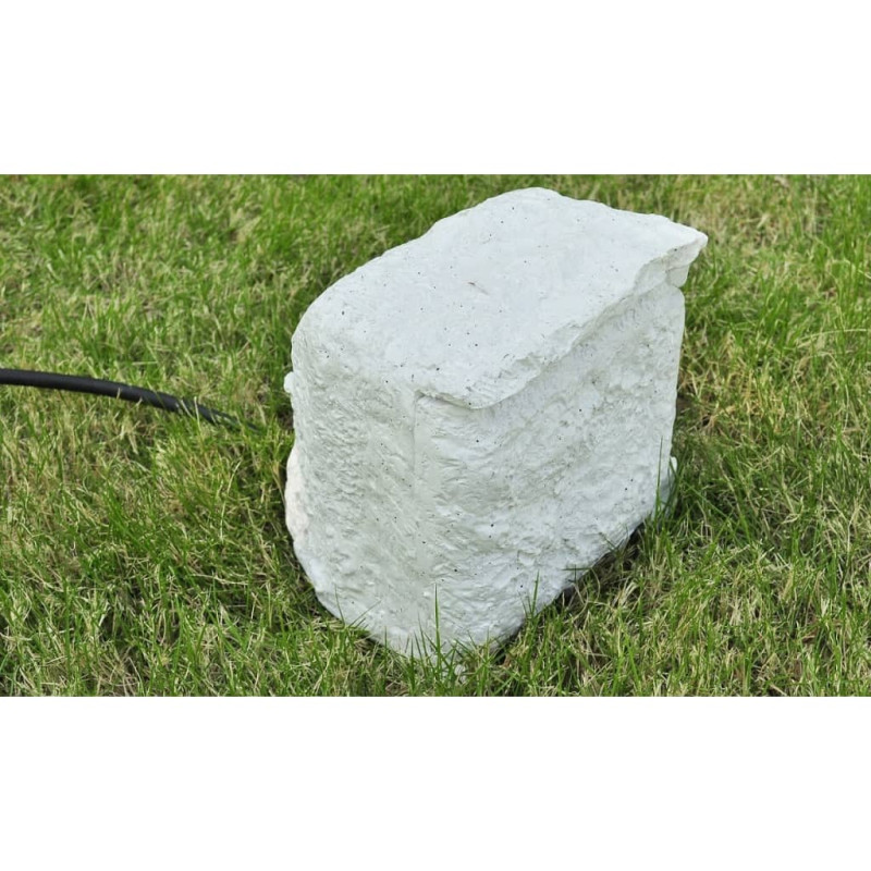 Produktbild för Stenformat trädgårdsuttag 4 uttag vattentät harts vit